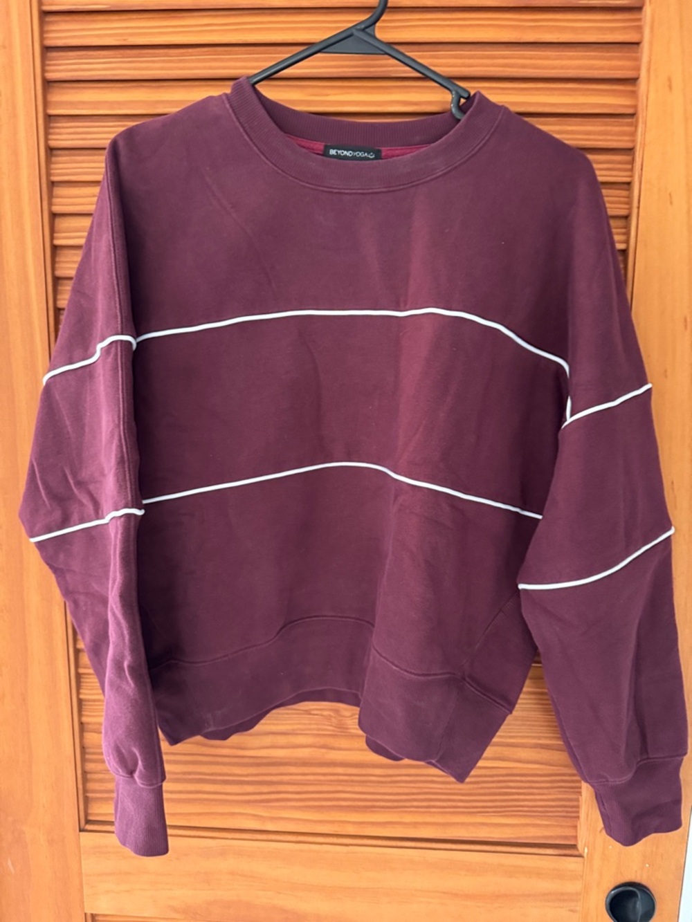 BEYOND YOGA Burgundy Striped Crewneck Sweatshirt
